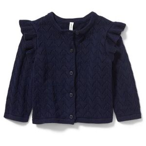 Janie & Jack Ruffle Pointelle Cardigan, Navy Blue, 0-3mo